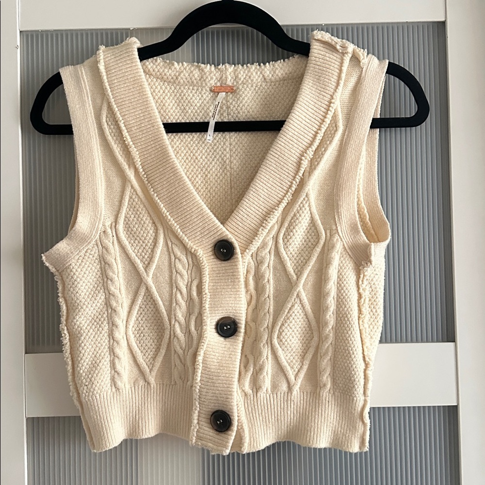 Free People Cream Knit Sweater Vest